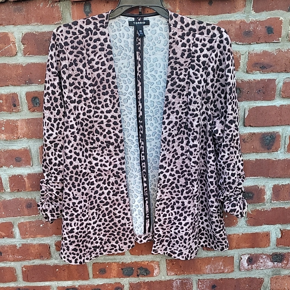torrid Pink and Black Leopard Open Cardigan